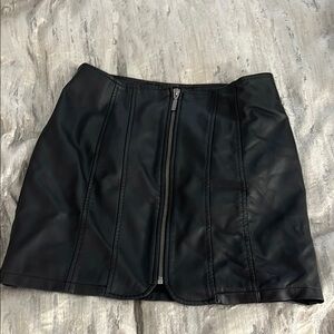 Free People Black Pencil Mini Leather Skirt With Zipper